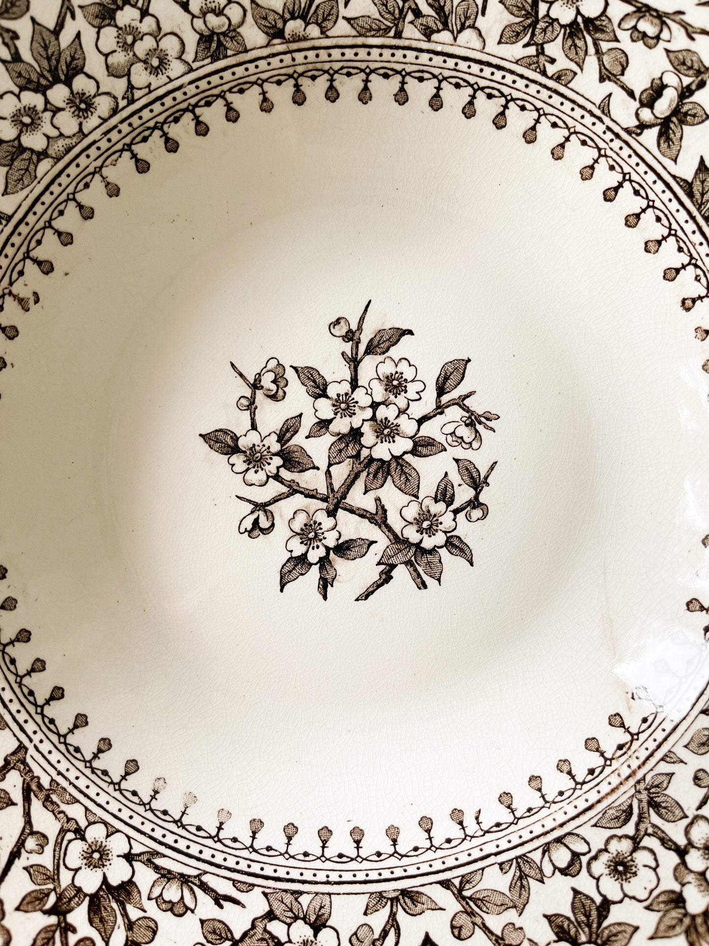 Antique English Ironstone Floral Soup Plate