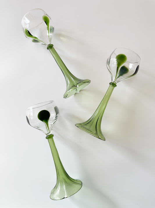 Antique Art Nouveau Hand Blown Crystal Wine Glasses