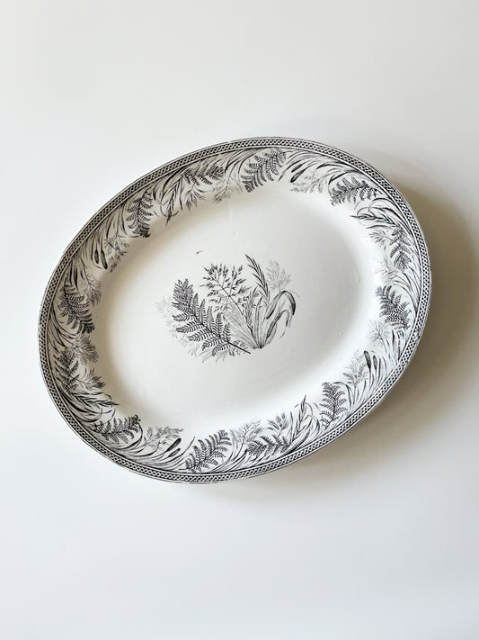 Antique Danish Fern Victorian Black Transferware Platter