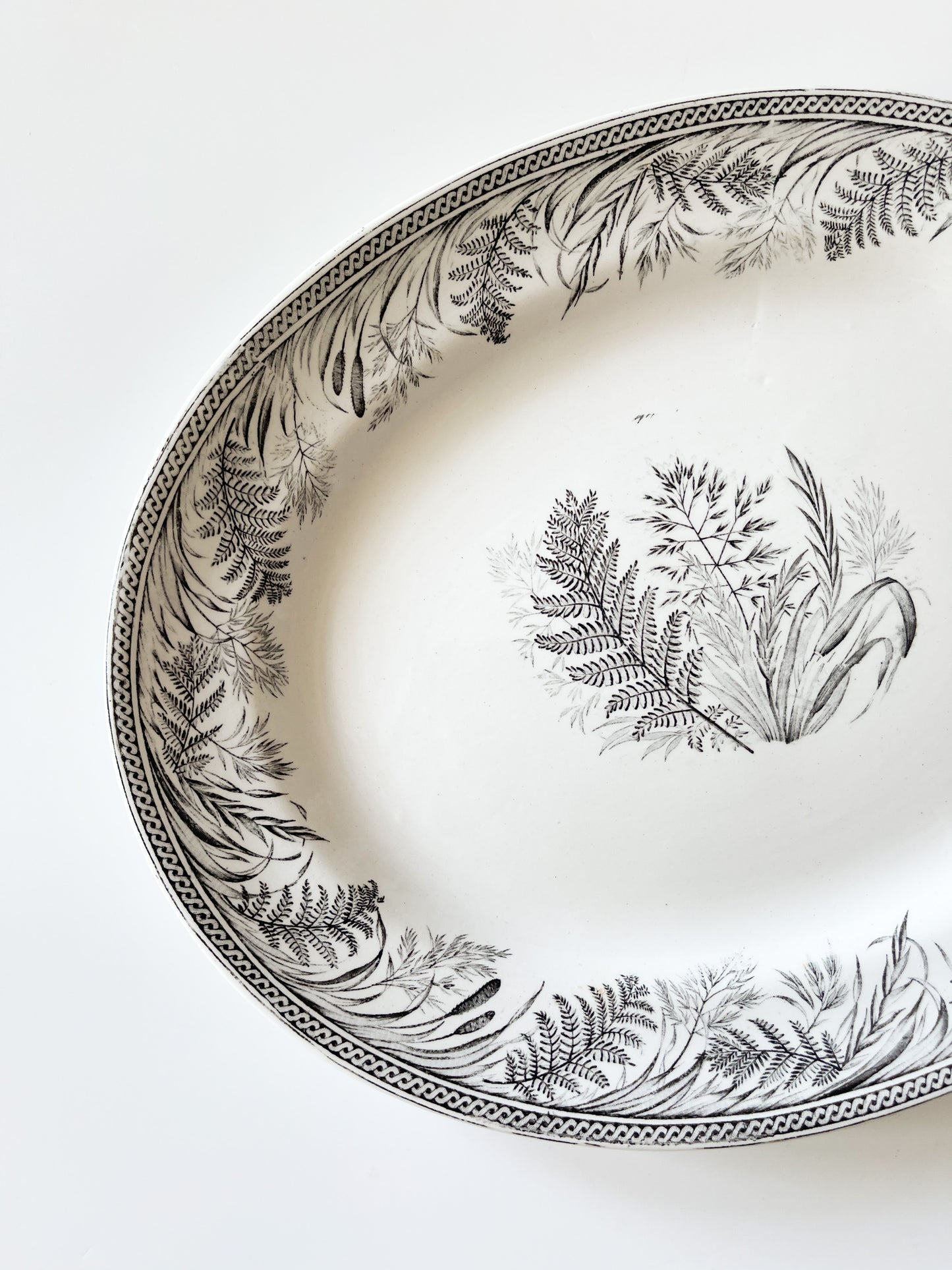 Antique Danish Fern Victorian Black Transferware Platter