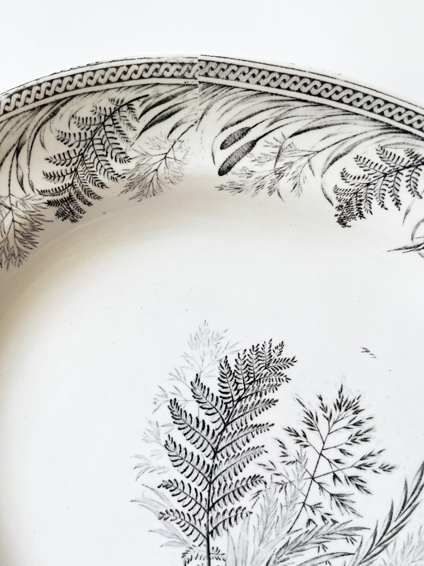 Antique Danish Fern Victorian Black Transferware Platter