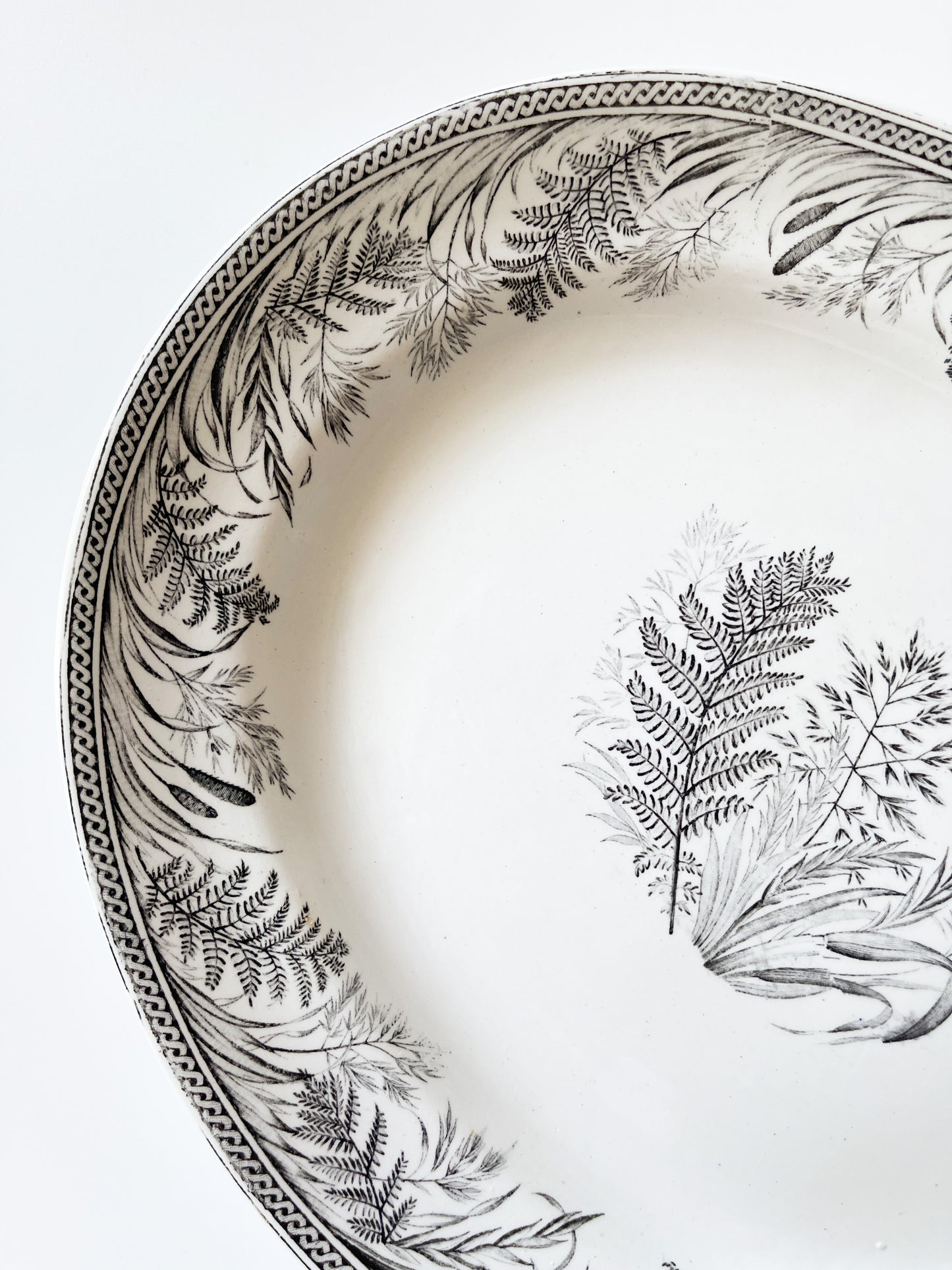 Antique Danish Fern Victorian Black Transferware Platter