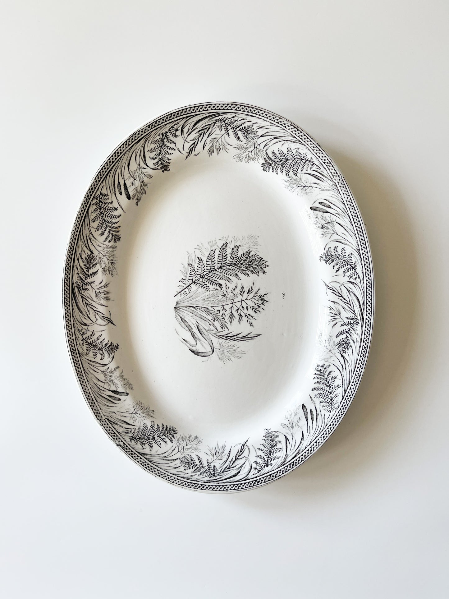 Antique Danish Fern Victorian Black Transferware Platter