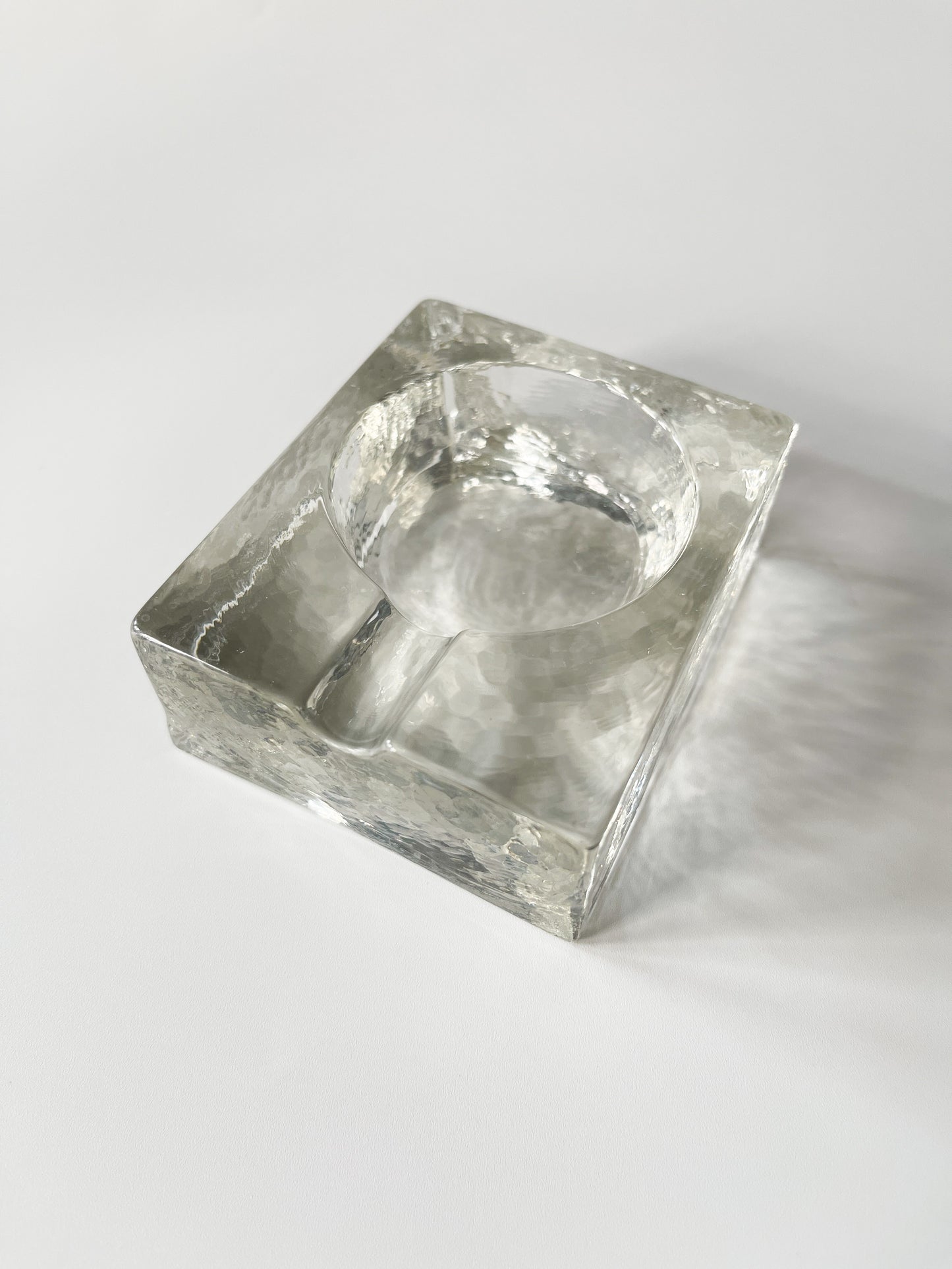 Vintage Brutalist Ice Block Glass Ashtray