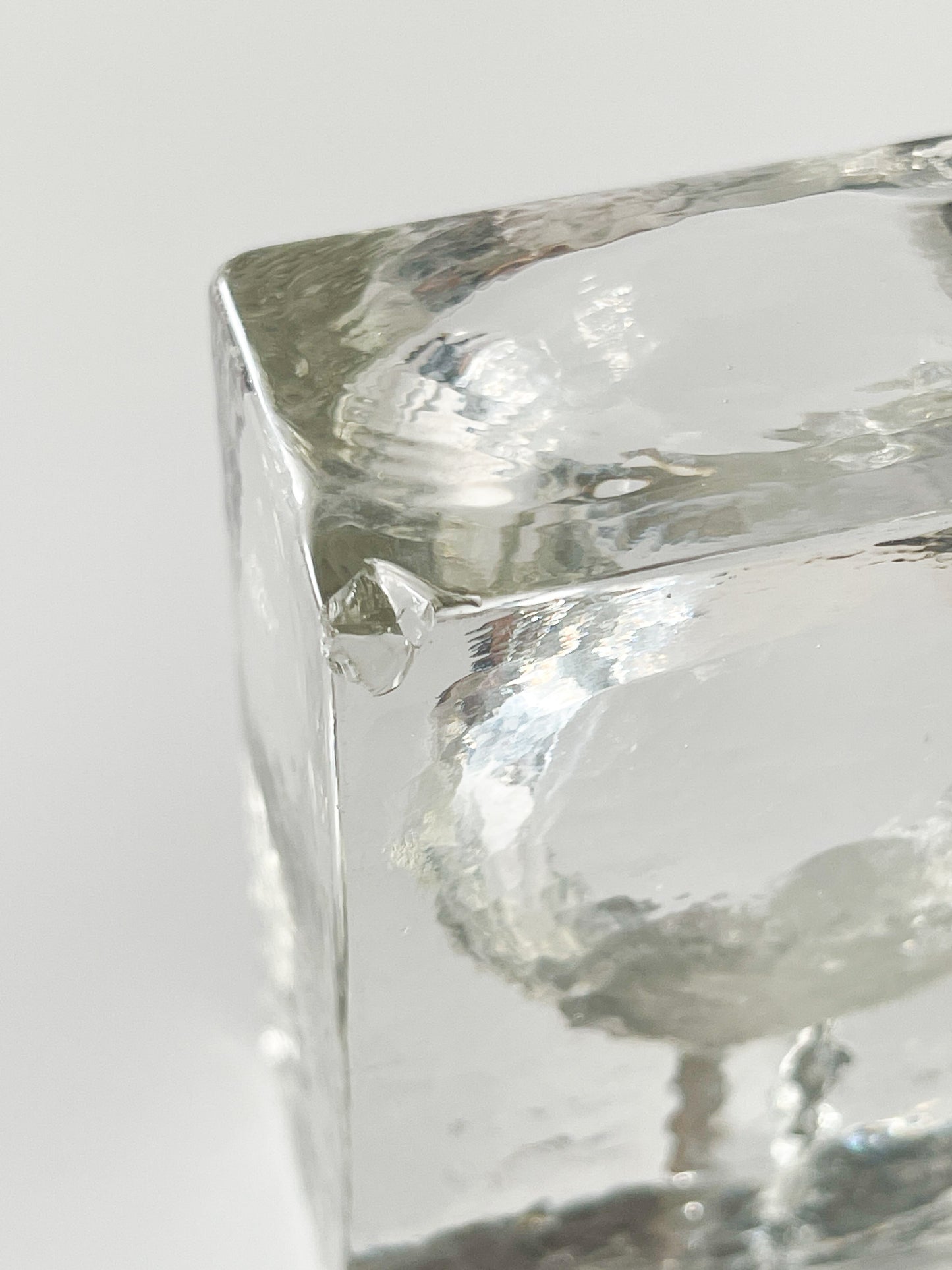 Vintage Brutalist Ice Block Glass Ashtray