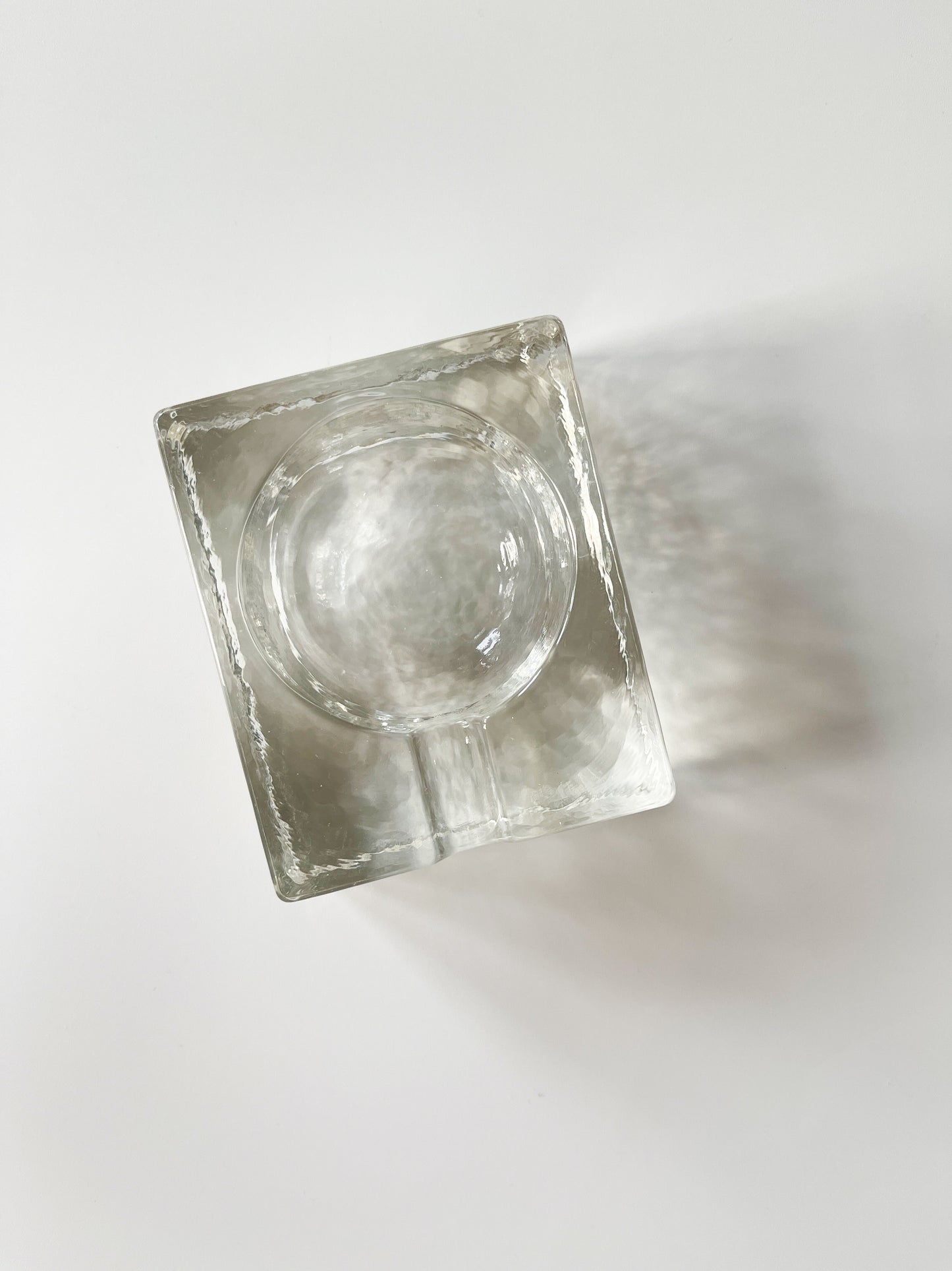 Vintage Brutalist Ice Block Glass Ashtray