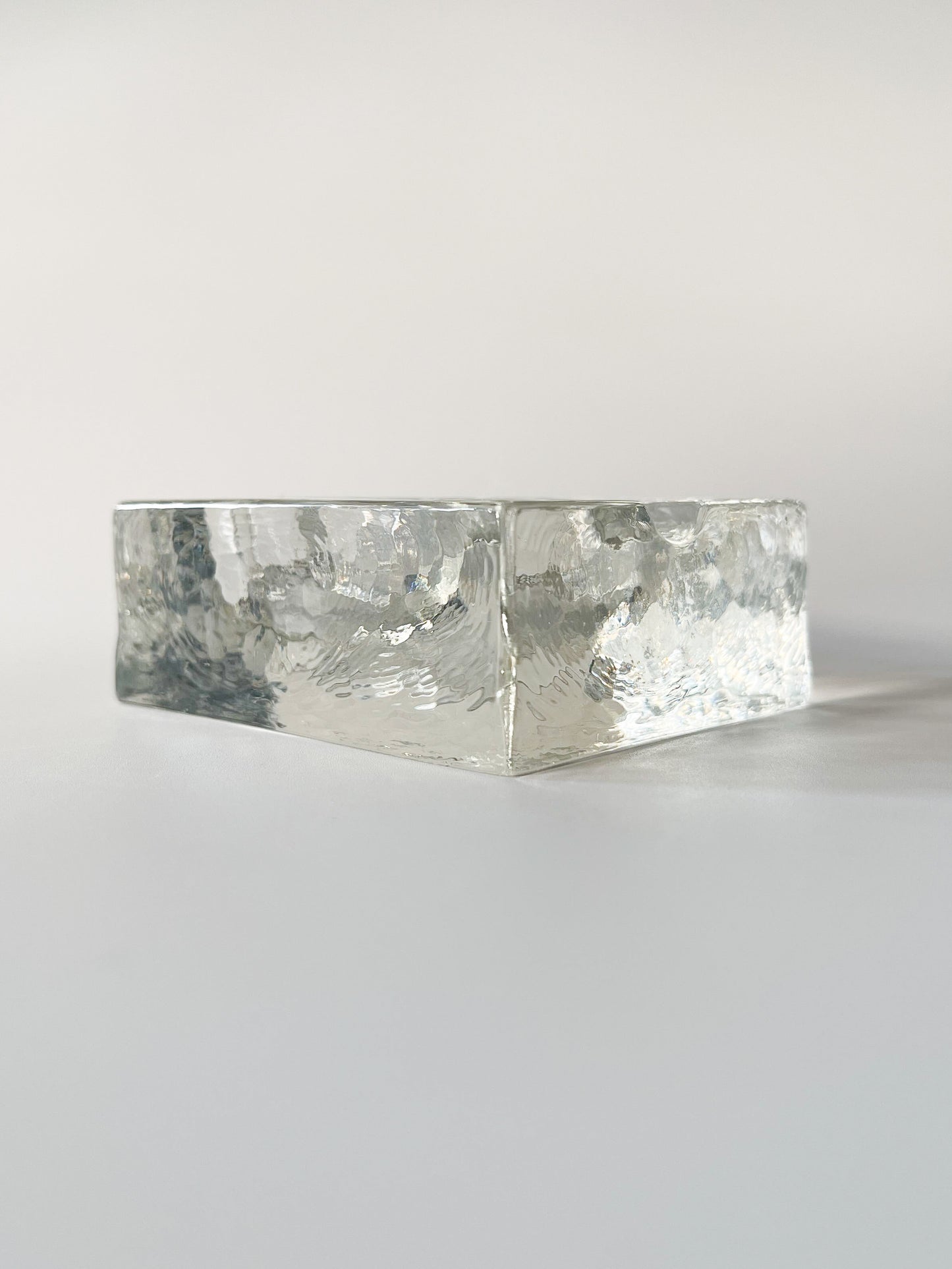 Vintage Brutalist Ice Block Glass Ashtray