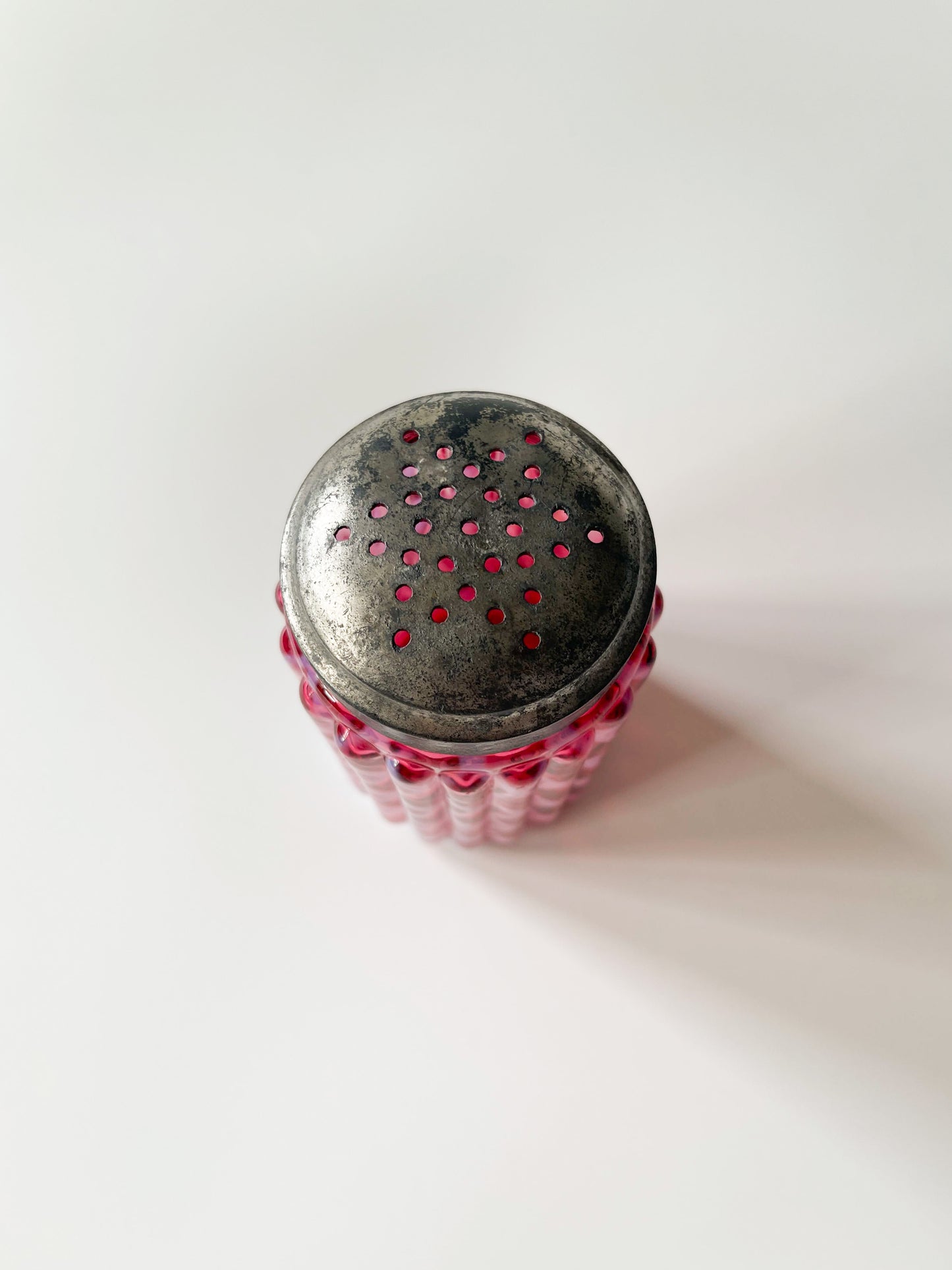 Antique Opal Lattice Cranberry Glass Sugar Shaker