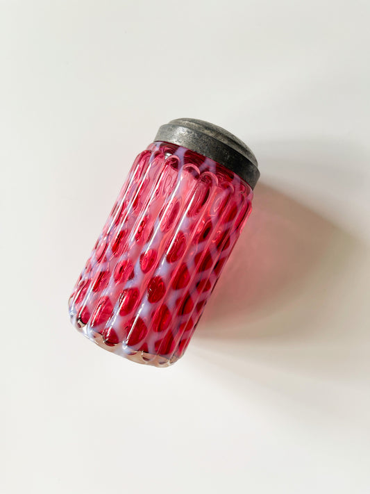 Antique Opal Lattice Cranberry Glass Sugar Shaker