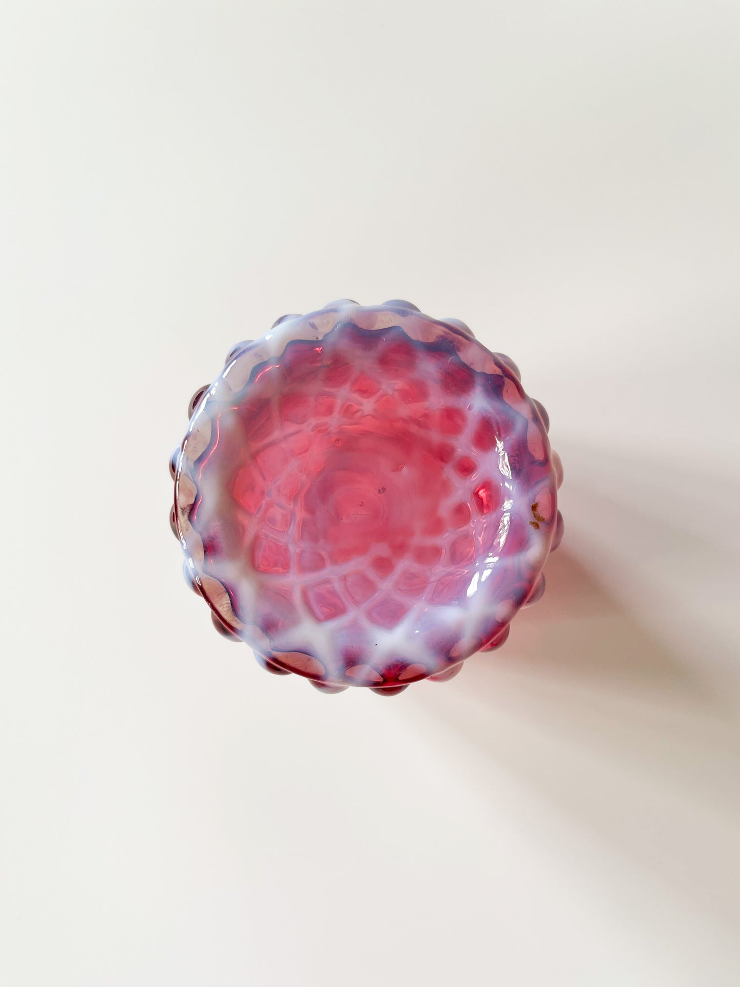 Antique Opal Lattice Cranberry Glass Sugar Shaker