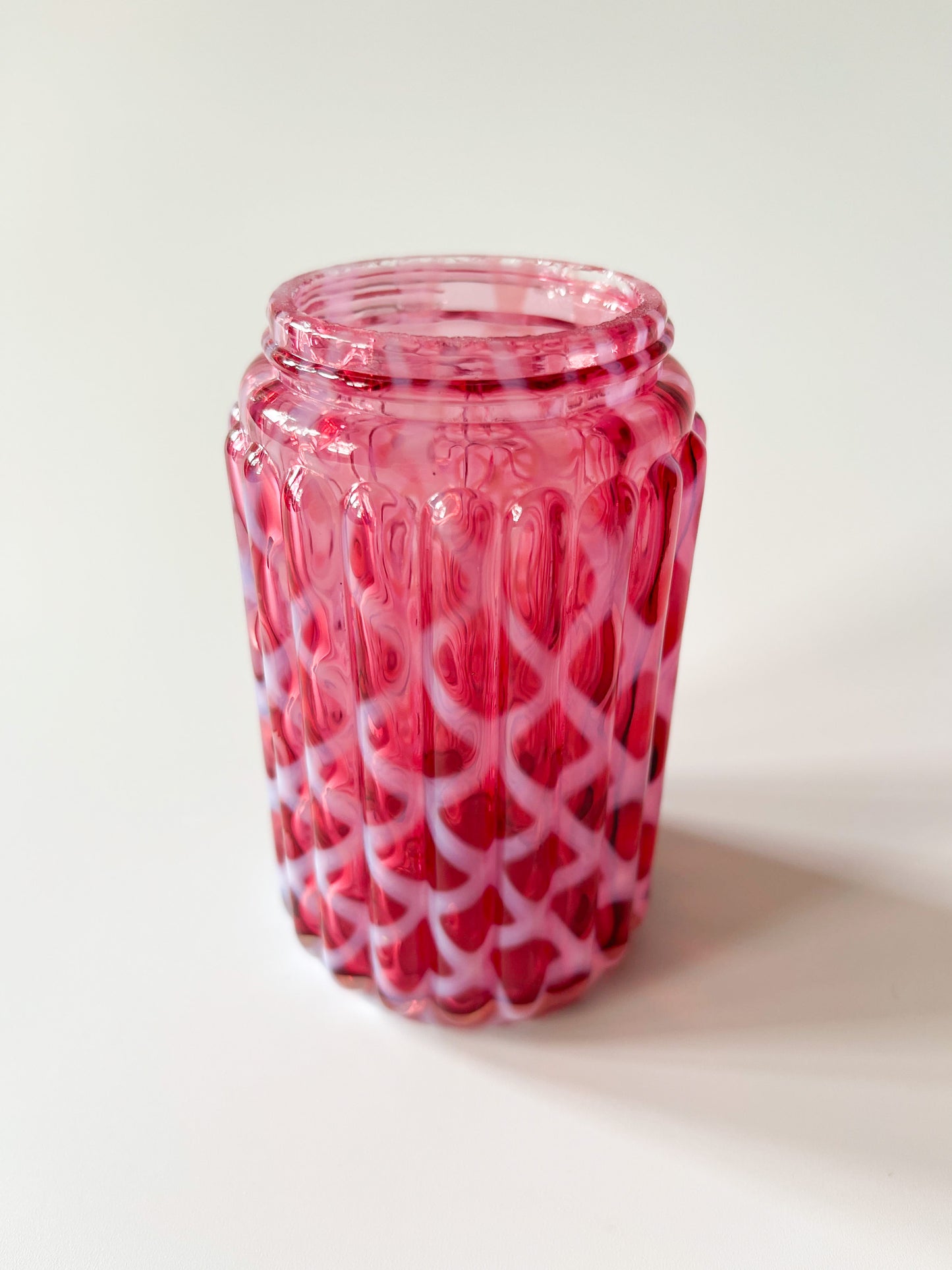 Antique Opal Lattice Cranberry Glass Sugar Shaker