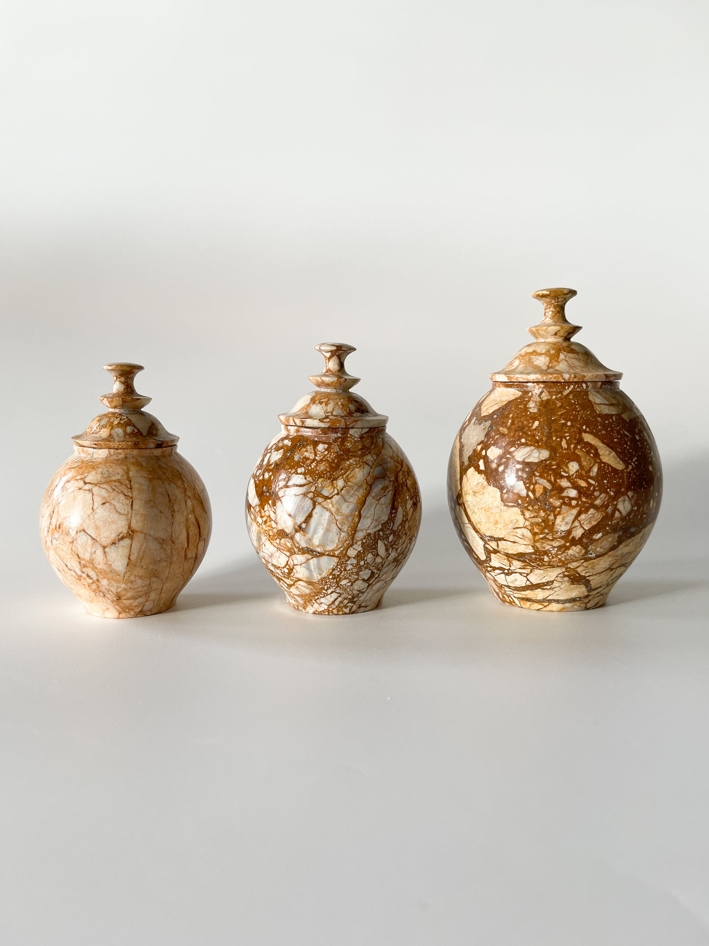 Vintage Breccia Stone Vanity Jar Set