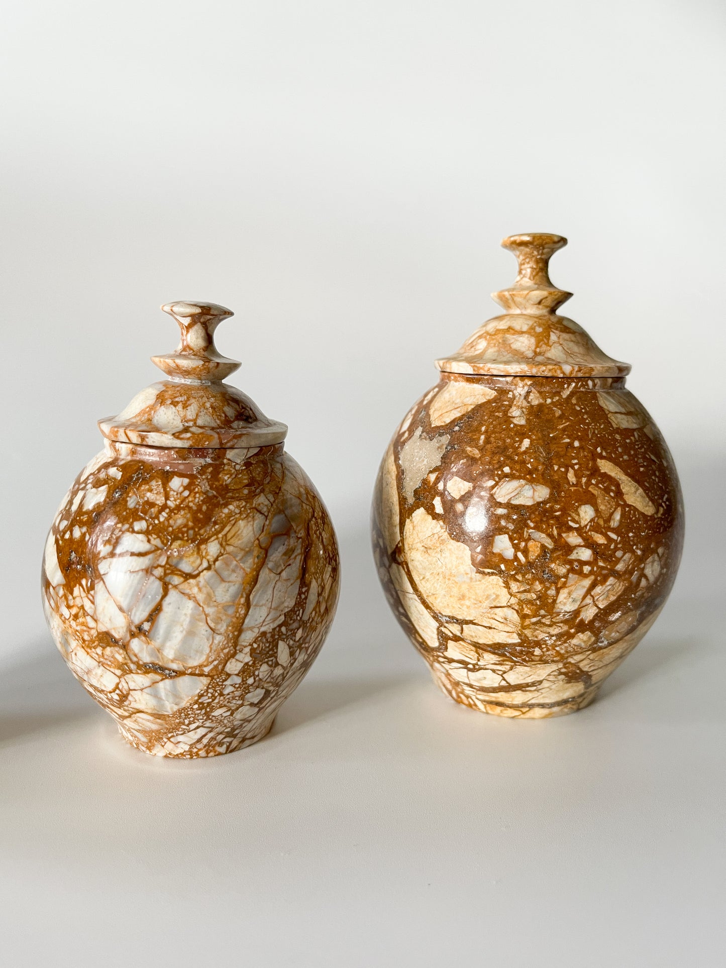 Vintage Breccia Stone Vanity Jar Set