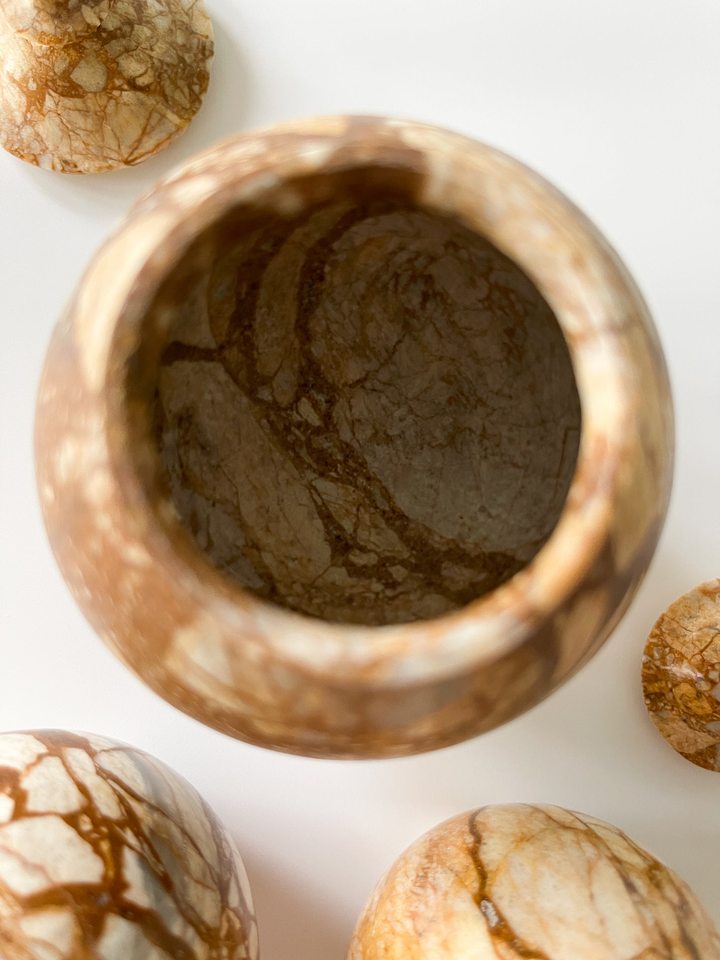 Vintage Breccia Stone Vanity Jar Set