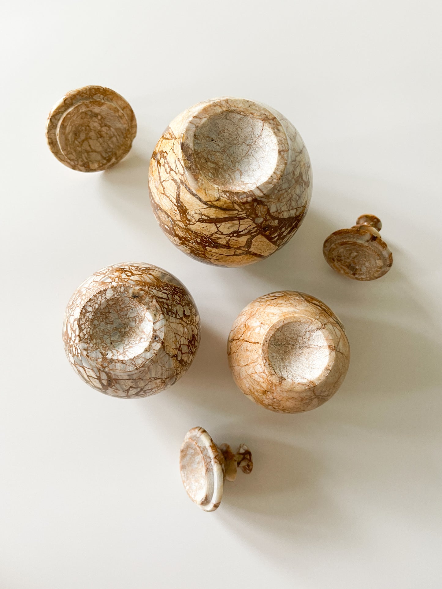 Vintage Breccia Stone Vanity Jar Set