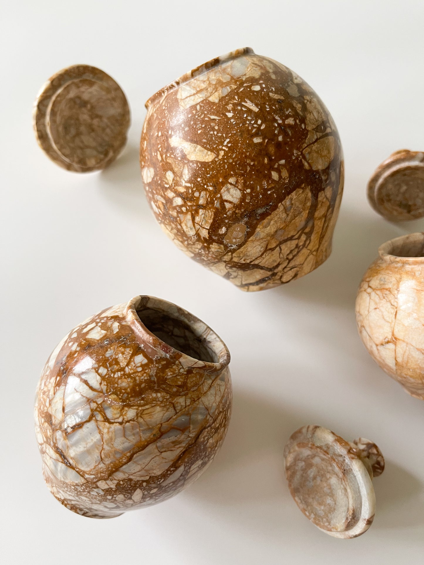 Vintage Breccia Stone Vanity Jar Set