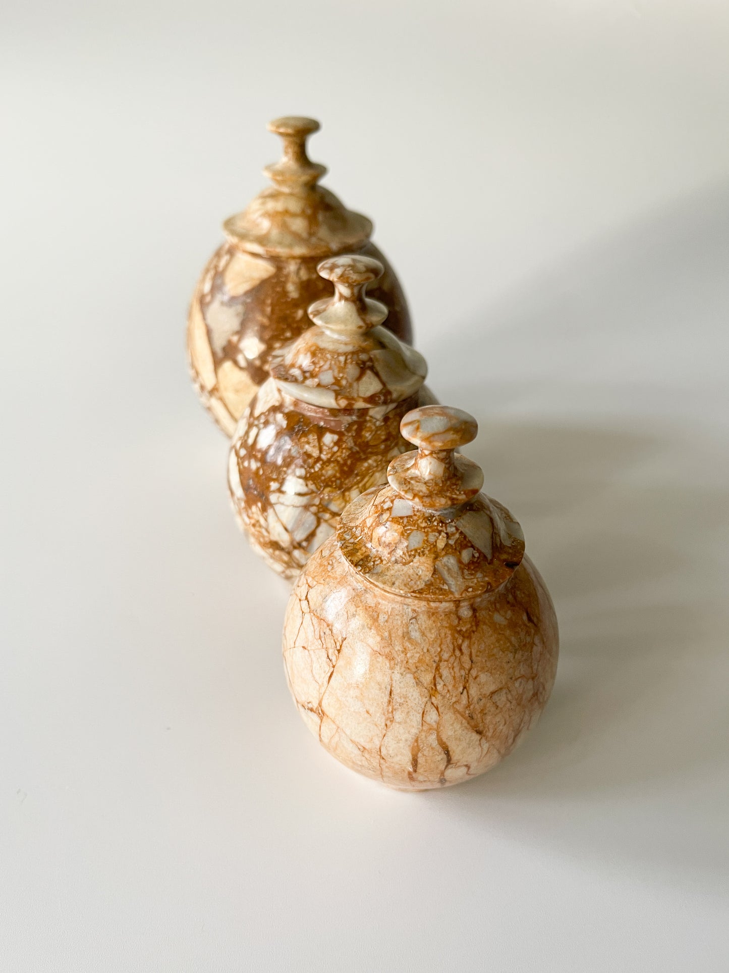 Vintage Breccia Stone Vanity Jar Set