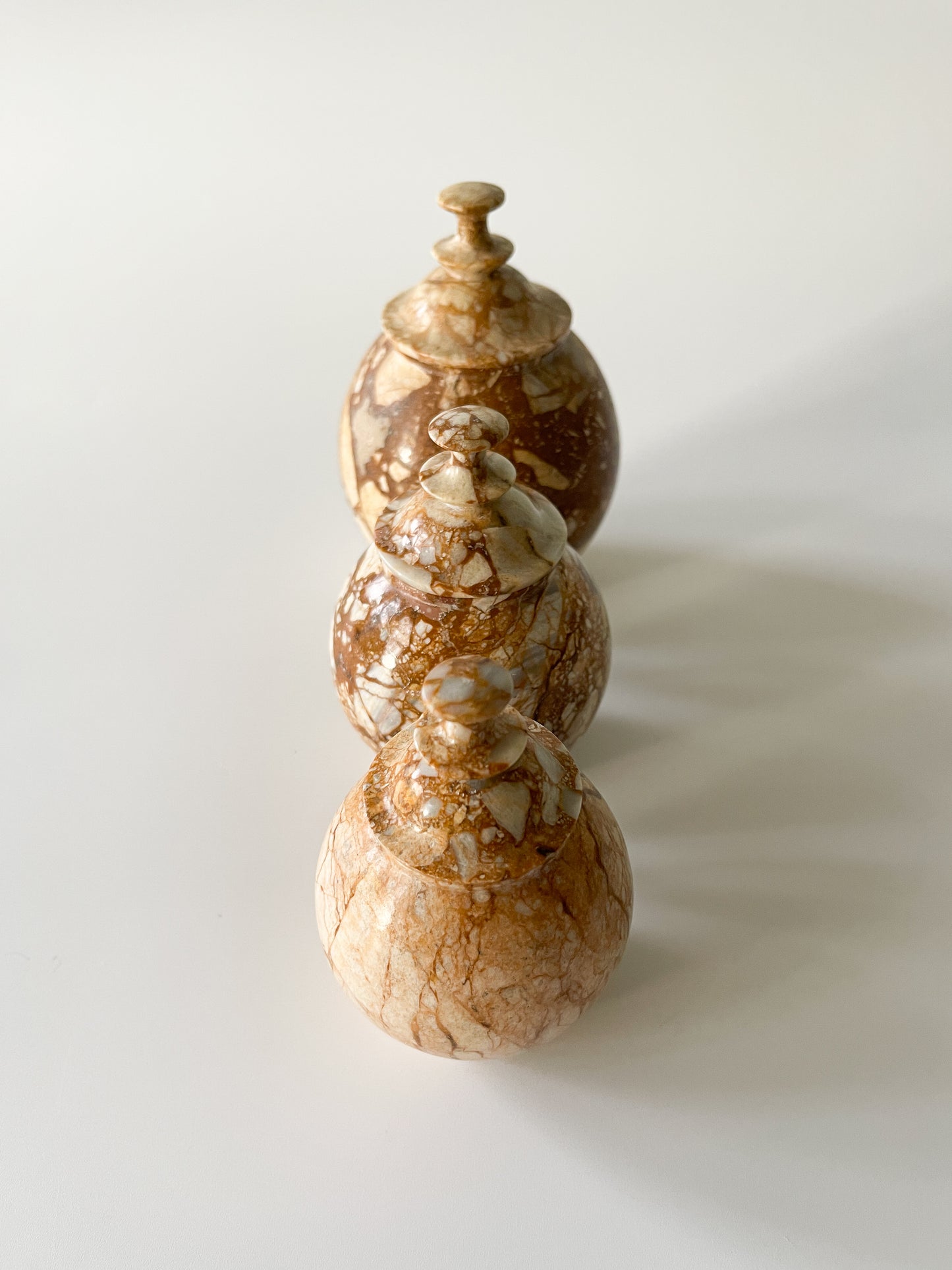 Vintage Breccia Stone Vanity Jar Set