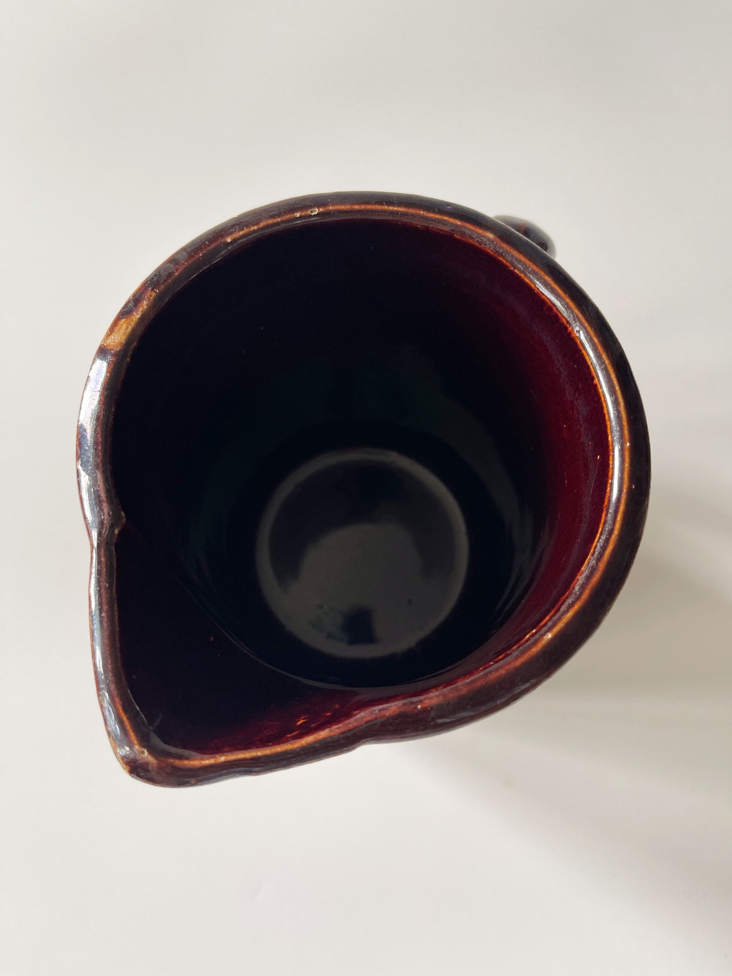Vintage Monmouth Pottery Dark Brown Glaze Horizontal Ribbed Pitcher