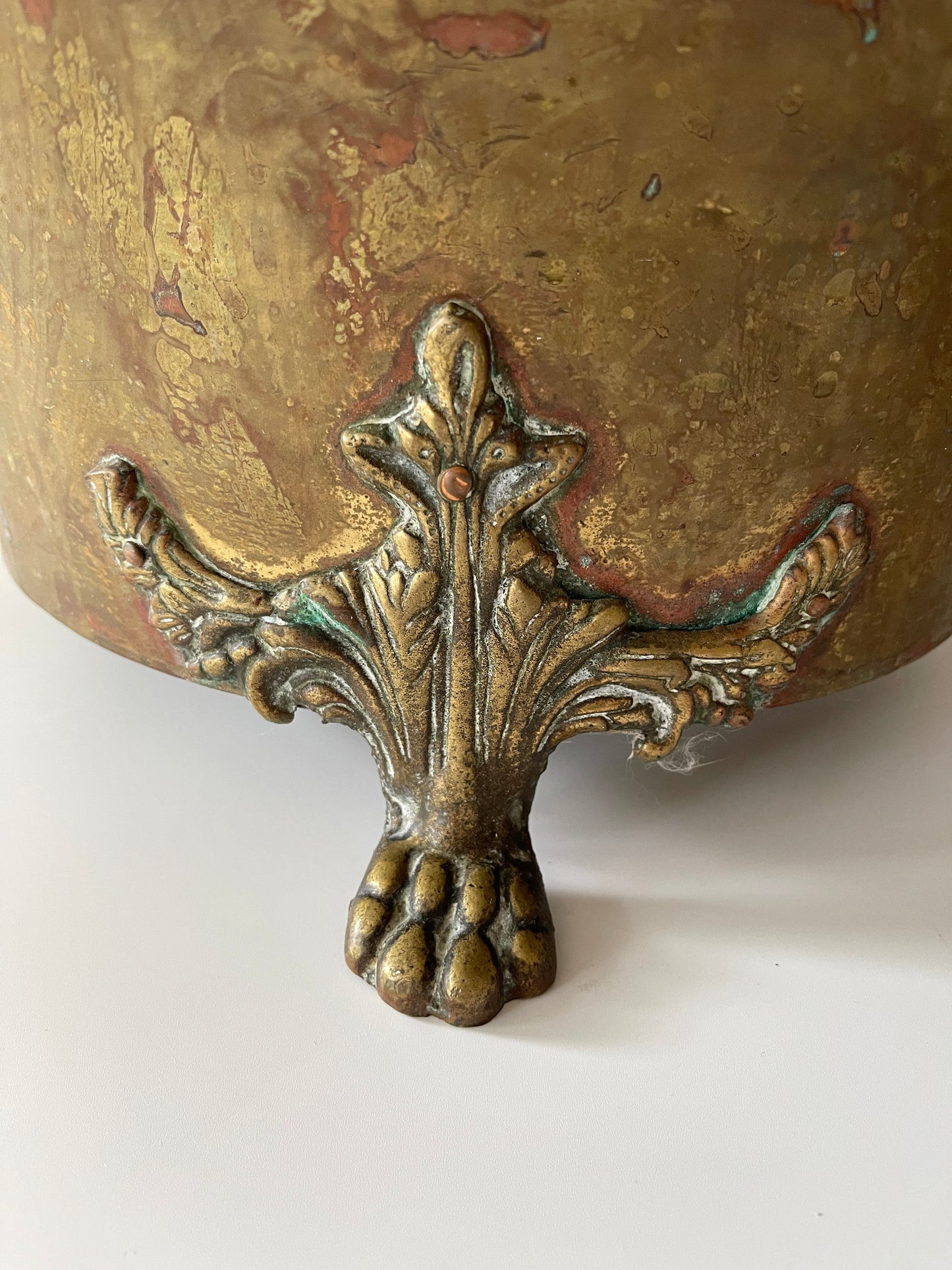 Antique Brass Lions Head Jardiniere