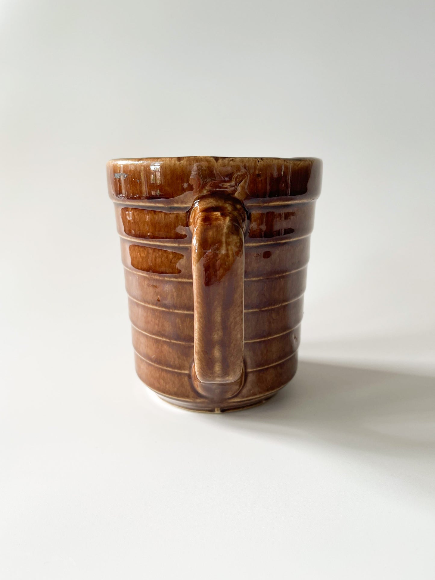 Vintage Monmouth Pottery Warm Brown Glaze Horizontal Ribbed Pitcher