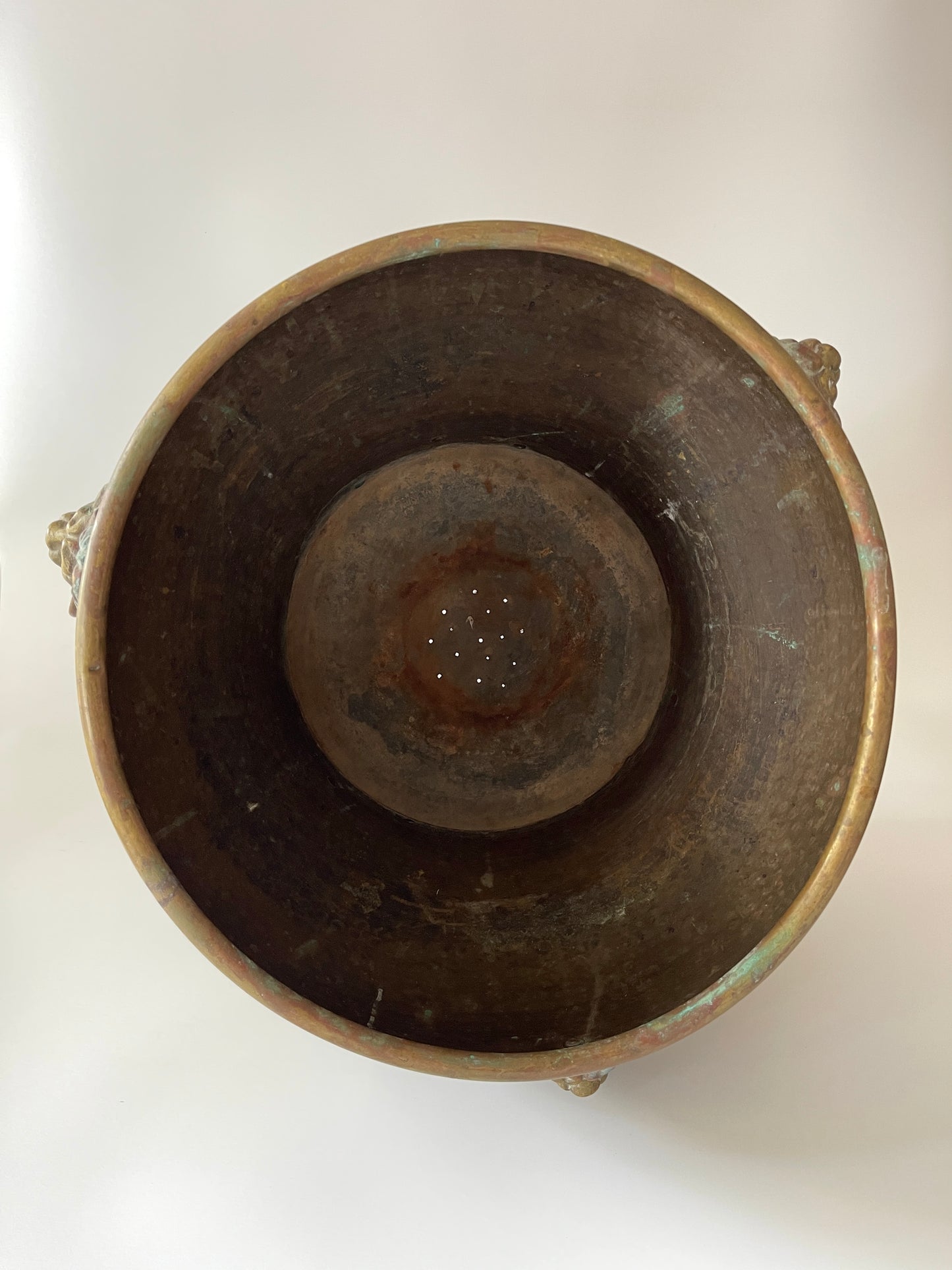 Antique Brass Lions Head Jardiniere