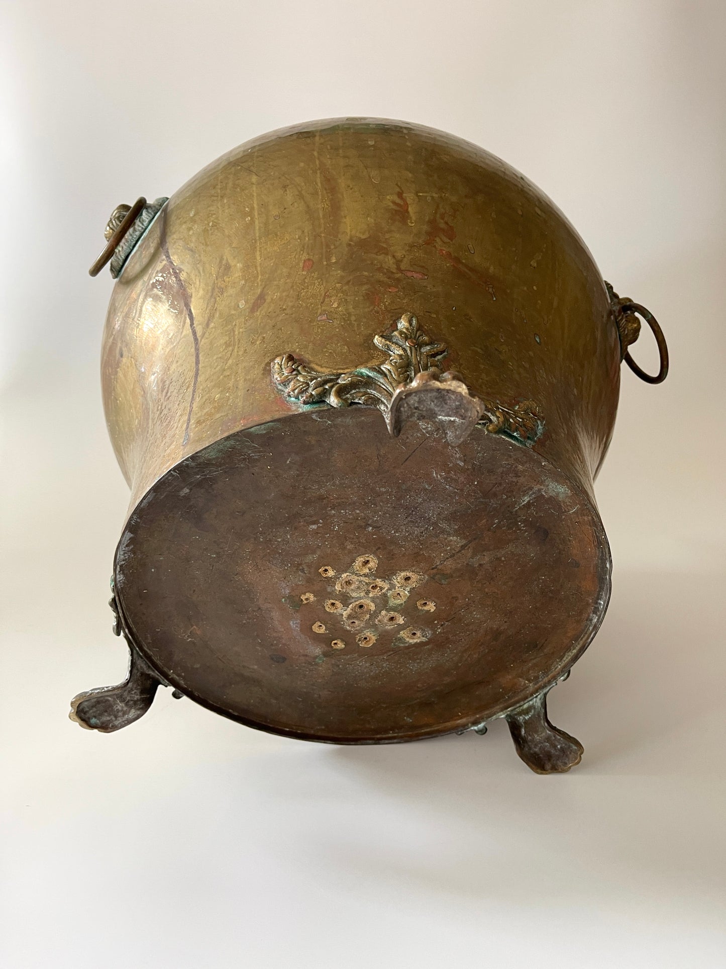 Antique Brass Lions Head Jardiniere