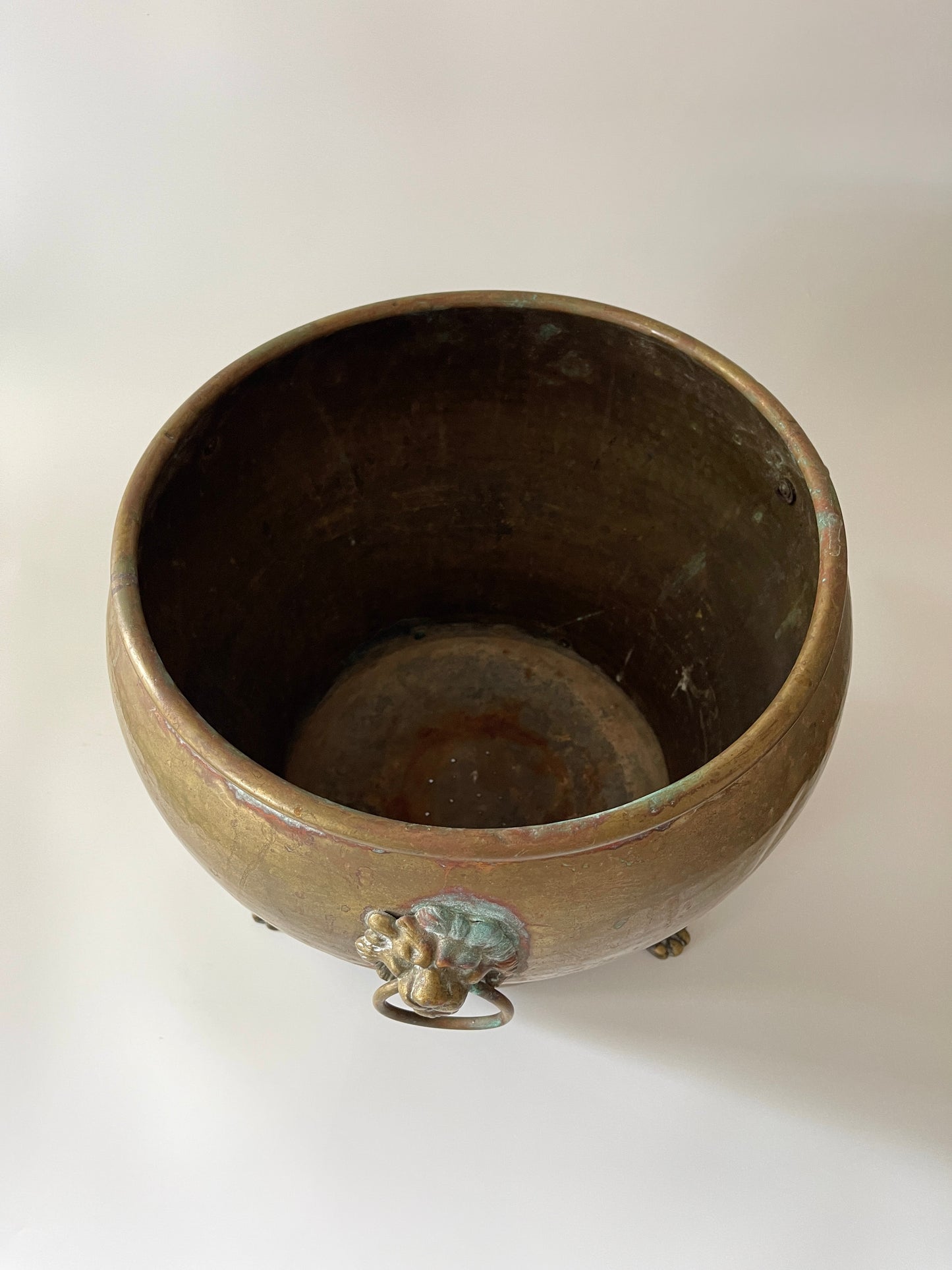 Antique Brass Lions Head Jardiniere
