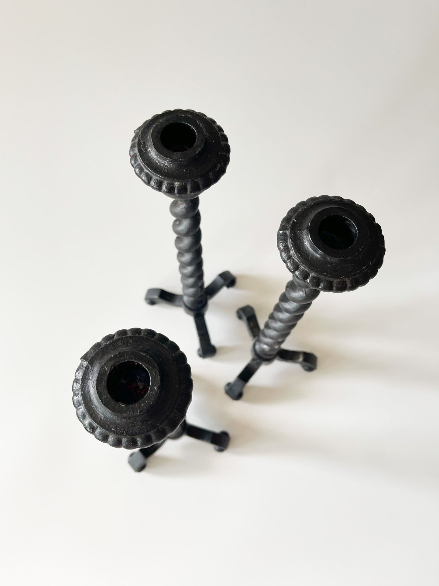 Vintage Colonial Cast Iron Twist Candlestick