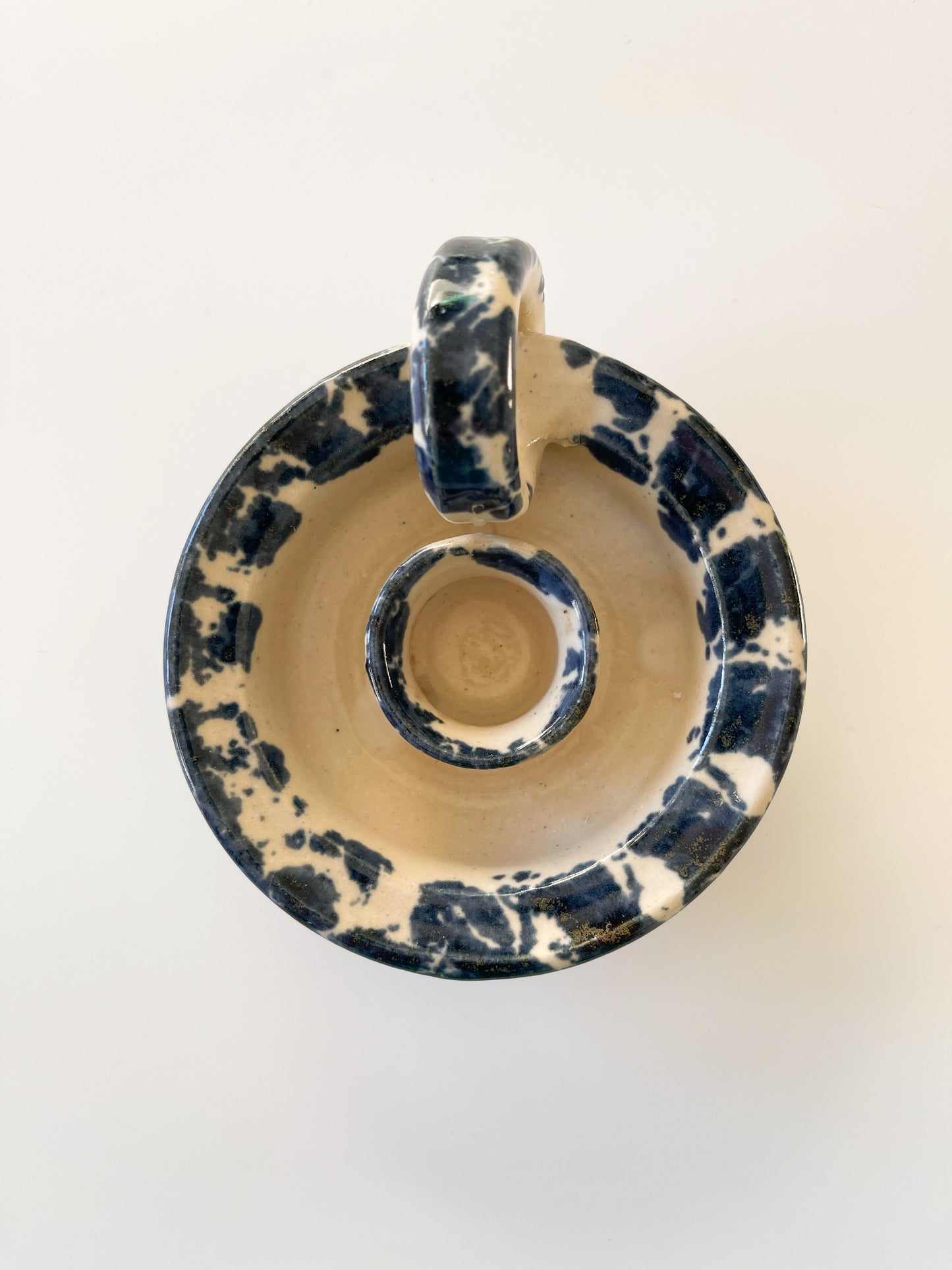 Pair of Vintage Chapelle Pottery Spongeware Chambersticks