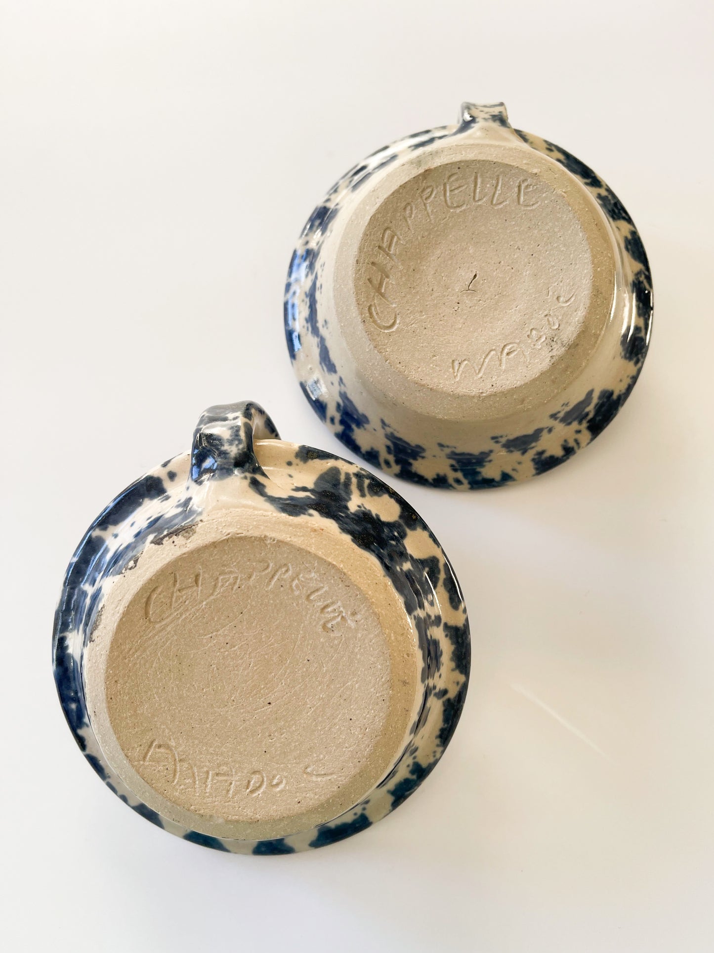 Pair of Vintage Chapelle Pottery Spongeware Chambersticks