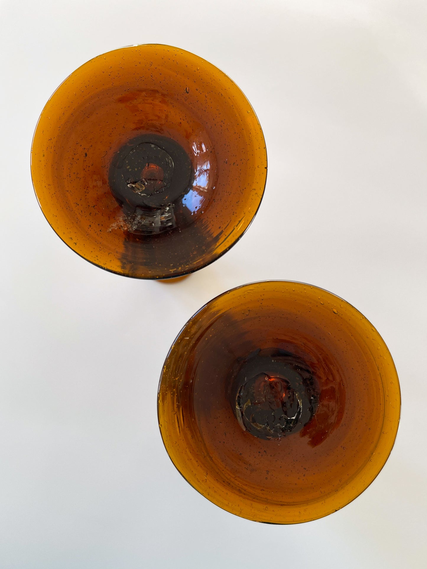 Vintage Hand-Blown Amber Glass Bobbin Candlesticks