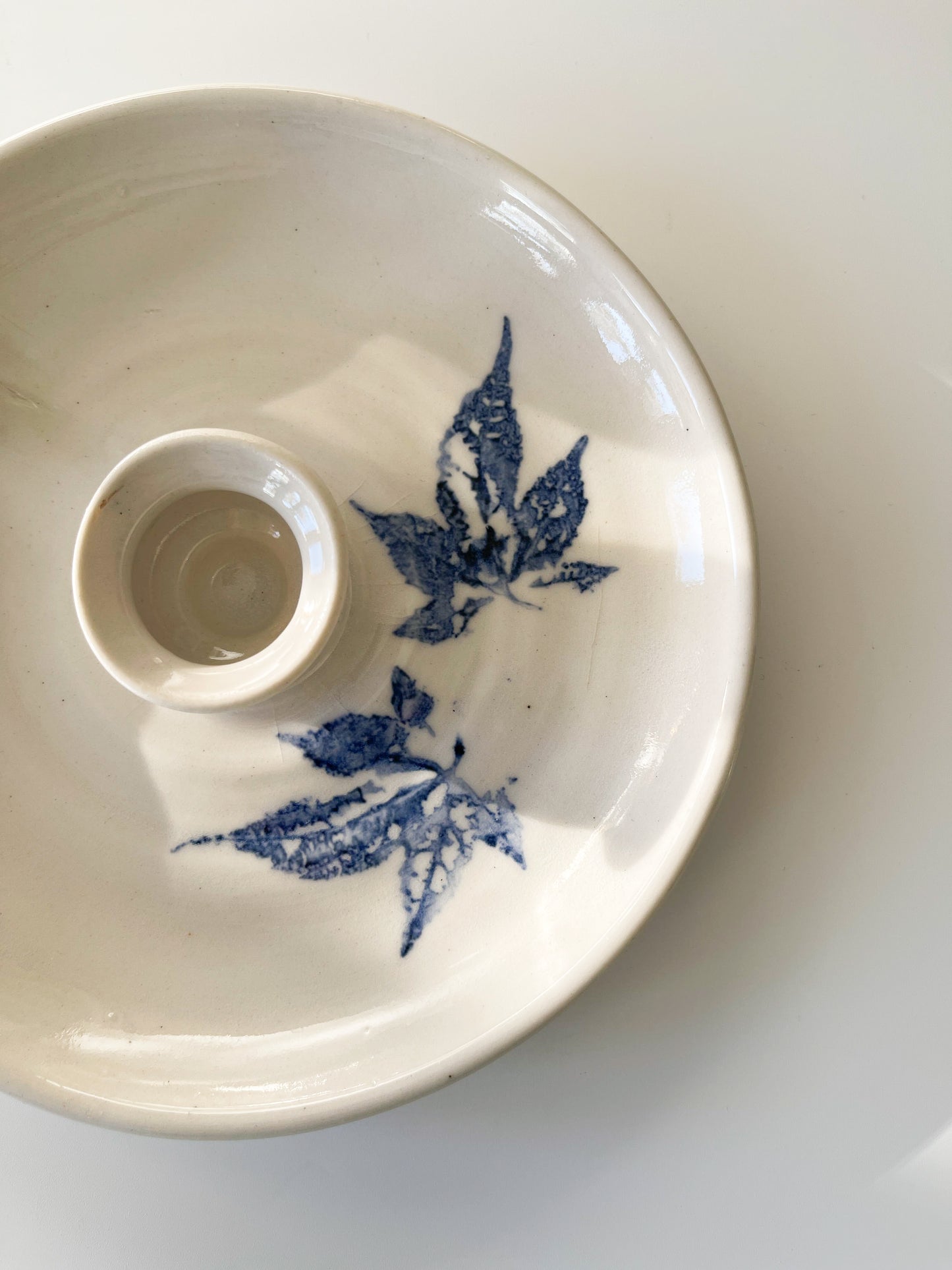 Vintage Studio Pottery Blue Leaf Chamberstick