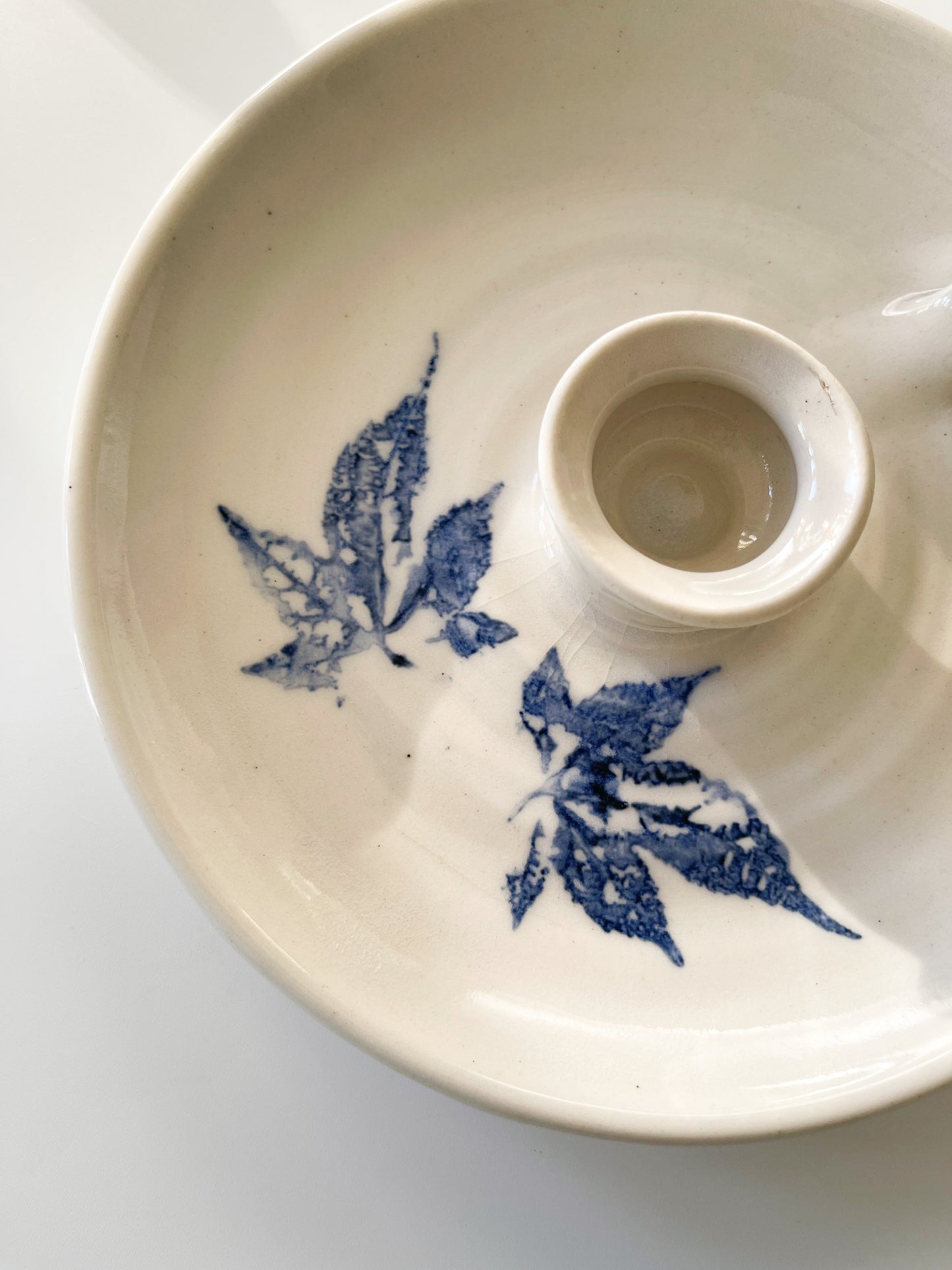 Vintage Studio Pottery Blue Leaf Chamberstick