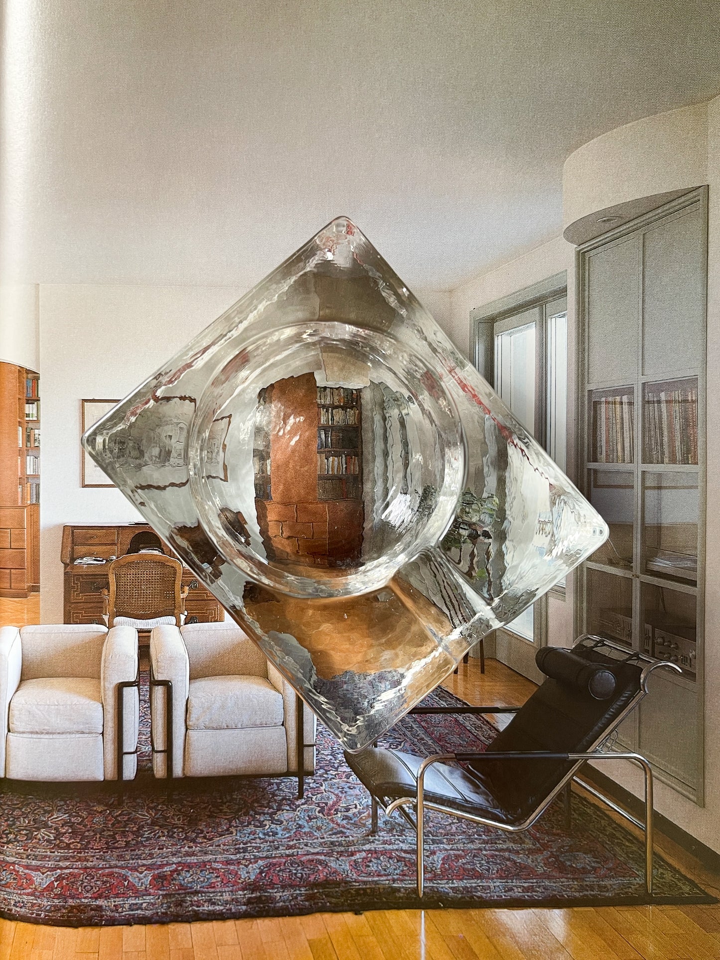 Vintage Brutalist Ice Block Glass Ashtray