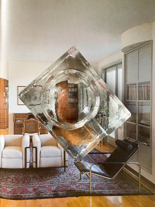 Vintage Brutalist Ice Block Glass Ashtray