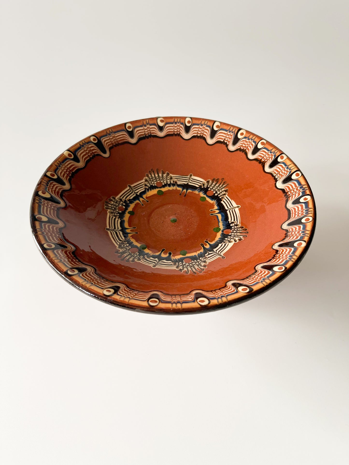 Vintage Bulgarian Troyan Pottery Pedestal Bowl