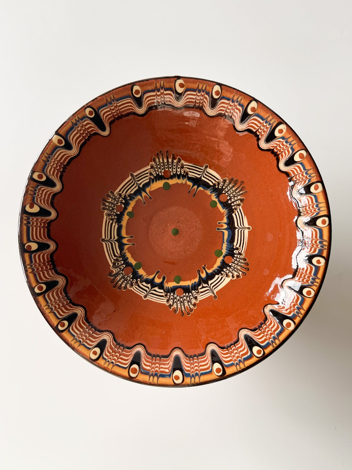 Vintage Bulgarian Troyan Pottery Pedestal Bowl