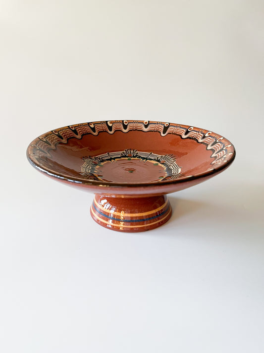 Vintage Bulgarian Troyan Pottery Pedestal Bowl