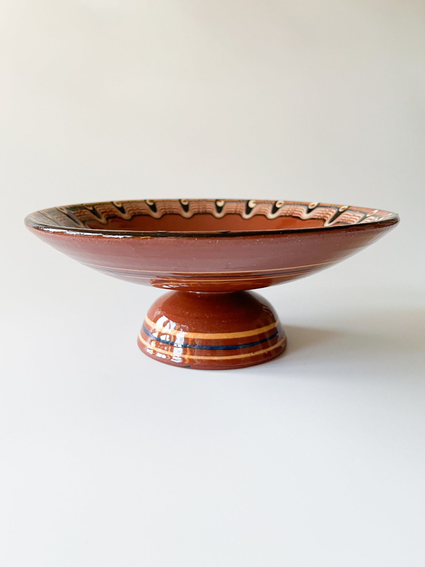 Vintage Bulgarian Troyan Pottery Pedestal Bowl