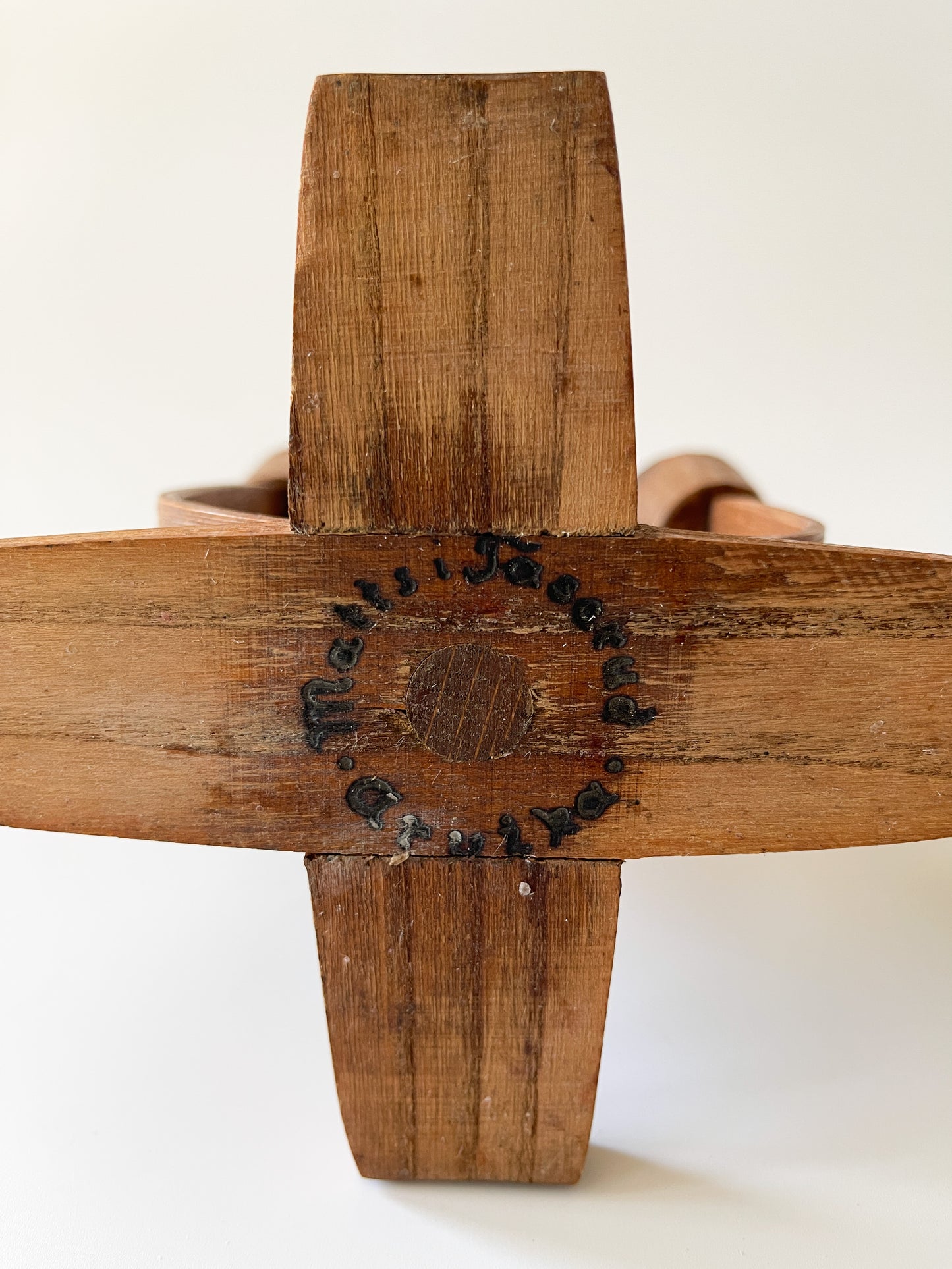 Vintage Swedish Carved Oak Folk Art Candle Holder