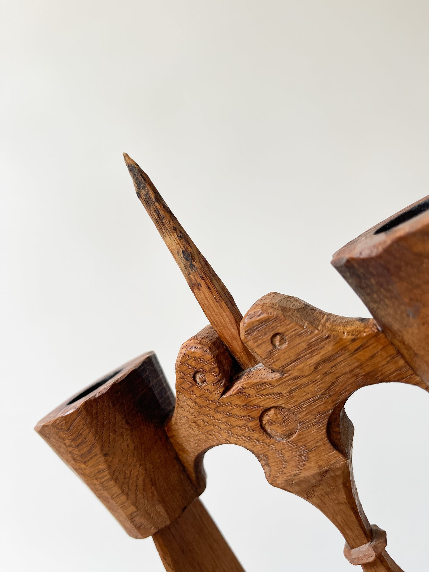 Vintage Swedish Carved Oak Folk Art Candle Holder