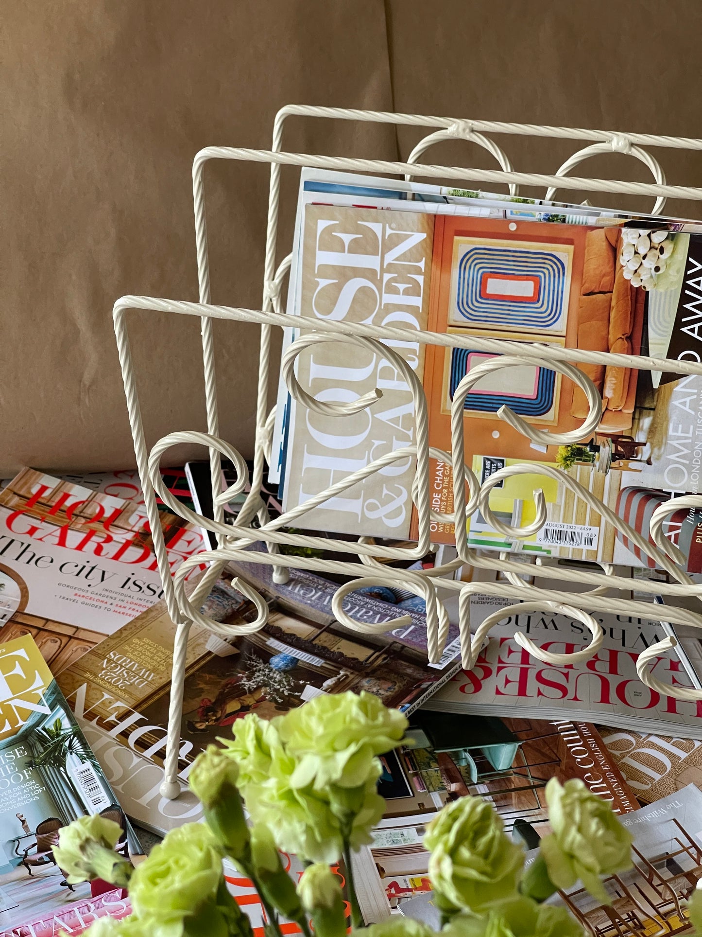 Vintage Twisted Wrought Iron Magazine Rack