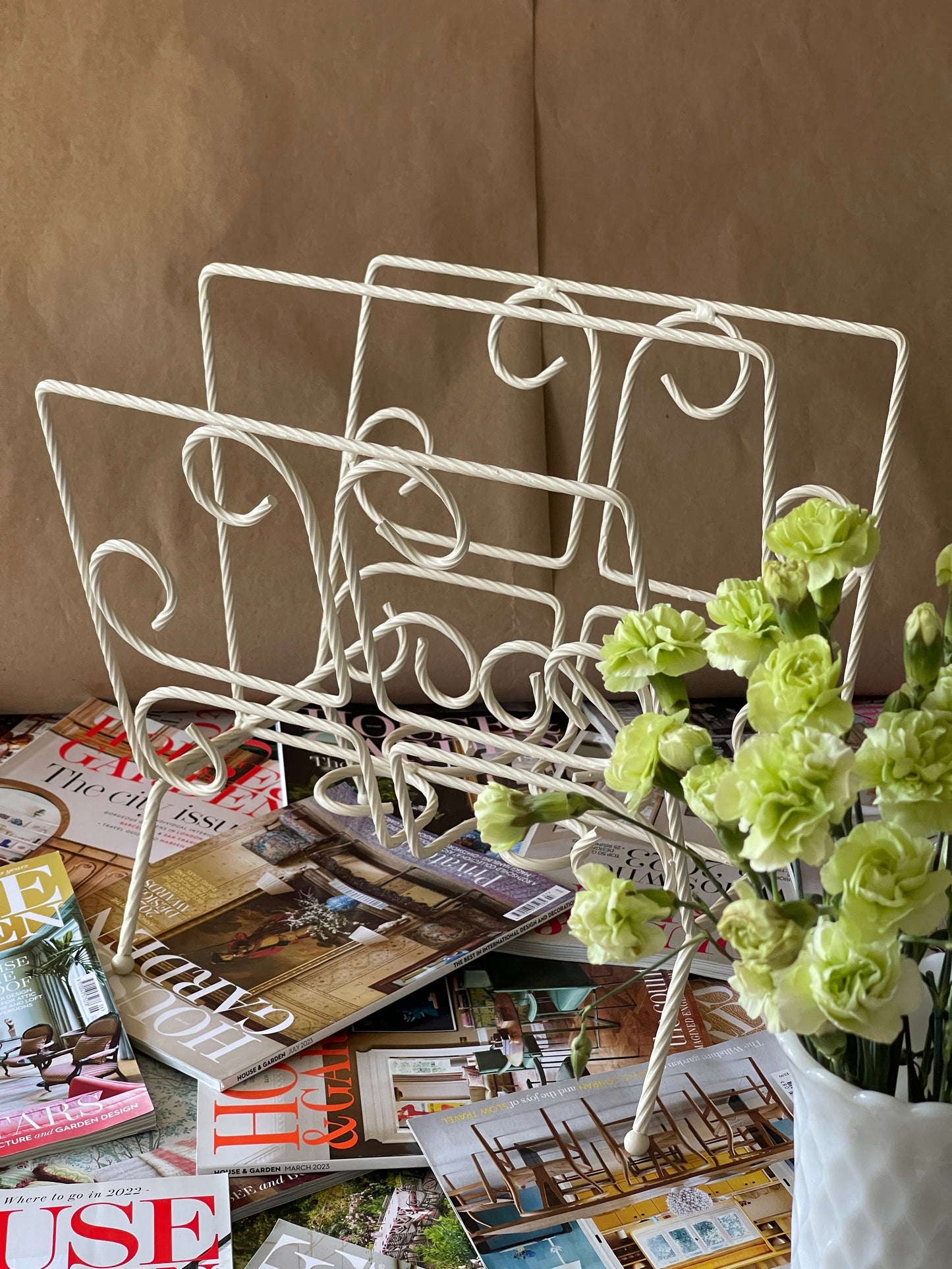 Vintage Twisted Wrought Iron Magazine Rack