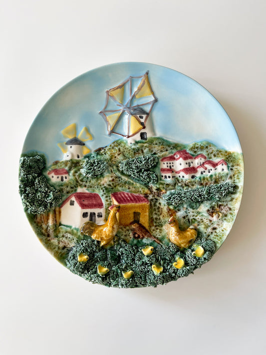 Vintage Caldas Portugal Palissy Ware Village Wall Plate
