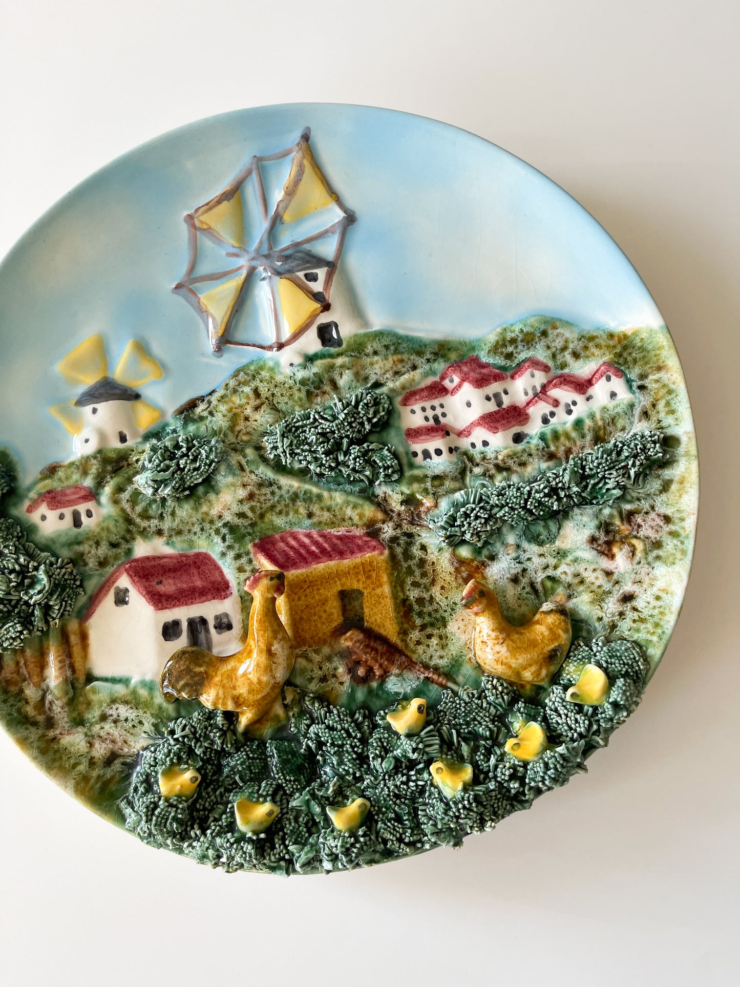 Vintage Caldas Portugal Palissy Ware Village Wall Plate