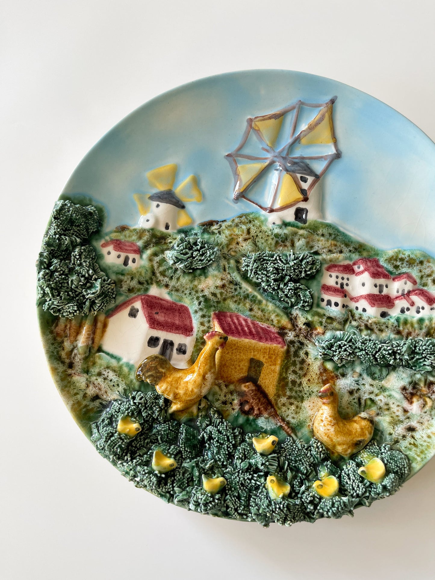 Vintage Caldas Portugal Palissy Ware Village Wall Plate