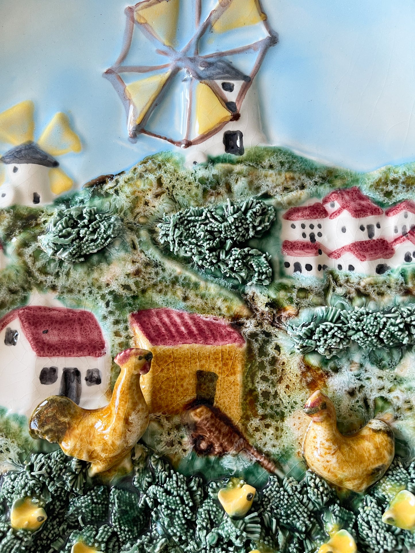 Vintage Caldas Portugal Palissy Ware Village Wall Plate