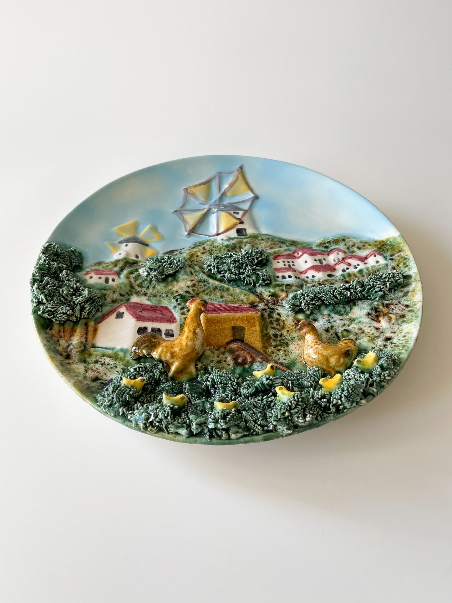 Vintage Caldas Portugal Palissy Ware Village Wall Plate