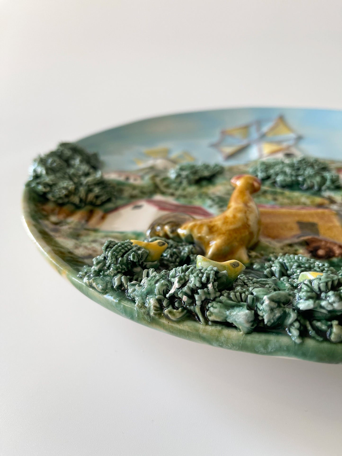 Vintage Caldas Portugal Palissy Ware Village Wall Plate